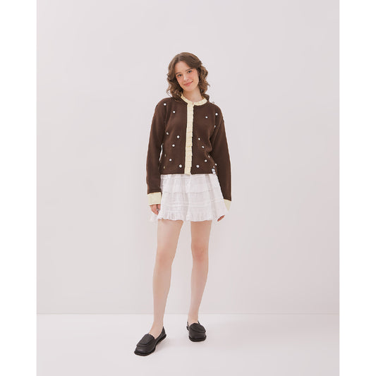 Wish Upon A Button Cardigan - Brown/Yellow
