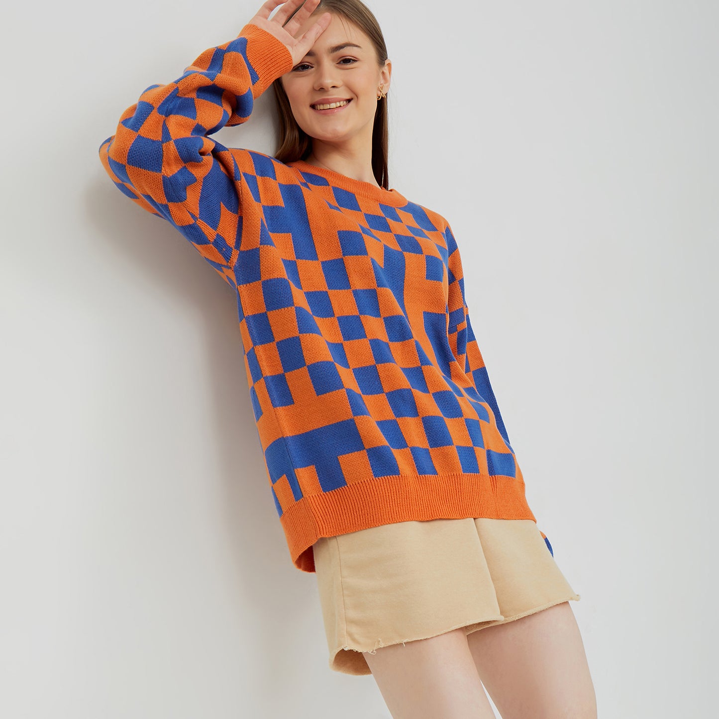 Checkered Orange Blue Sweater