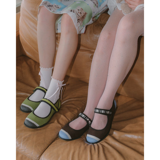 Giddy Tappy Twirly Mary Jane Flat Shoes - Brown/Blue