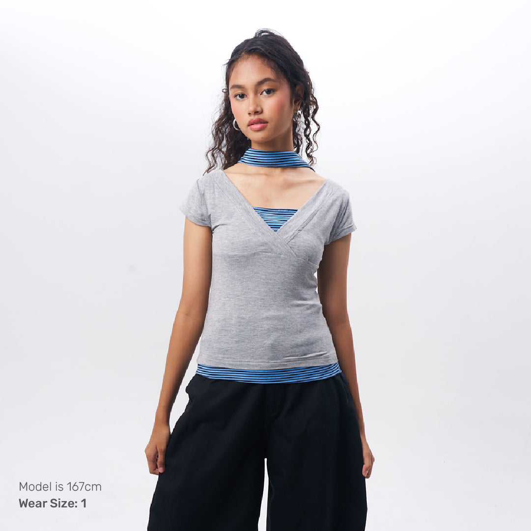 gimmepattero - V-Neck Top in Misty Stripes