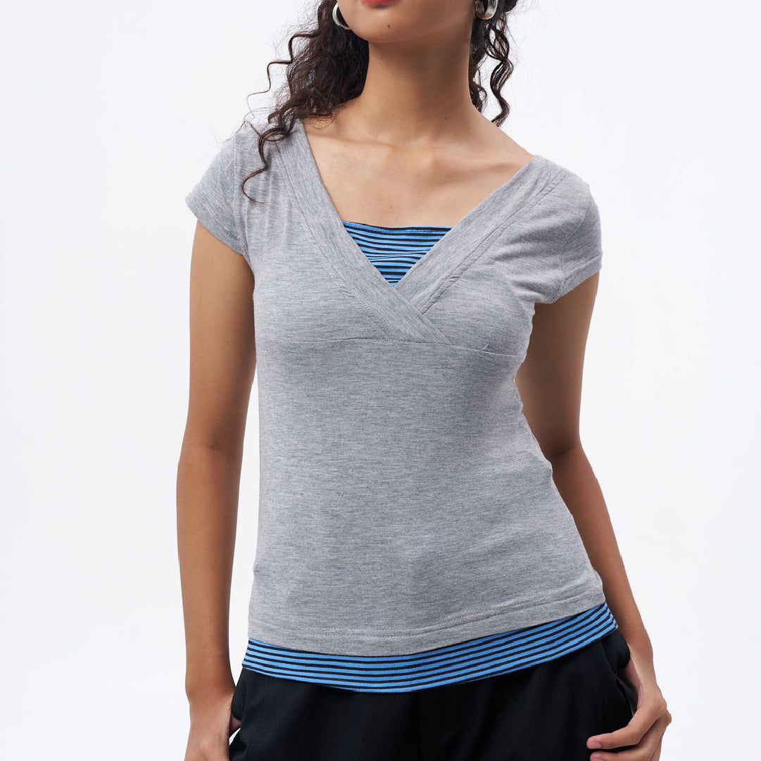 gimmepattero - V-Neck Top in Misty Stripes