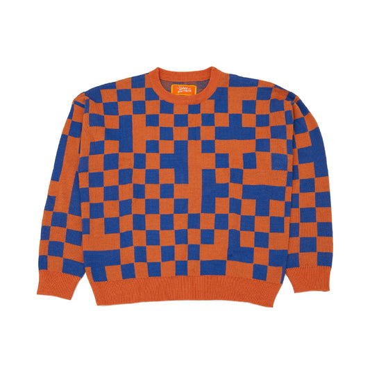 Checkered Orange Blue Sweater