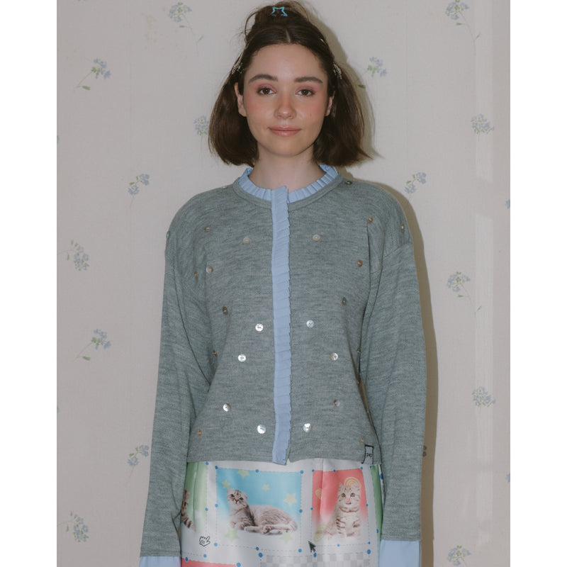 Wish Upon A Button Cardigan - Grey/Powder Blue