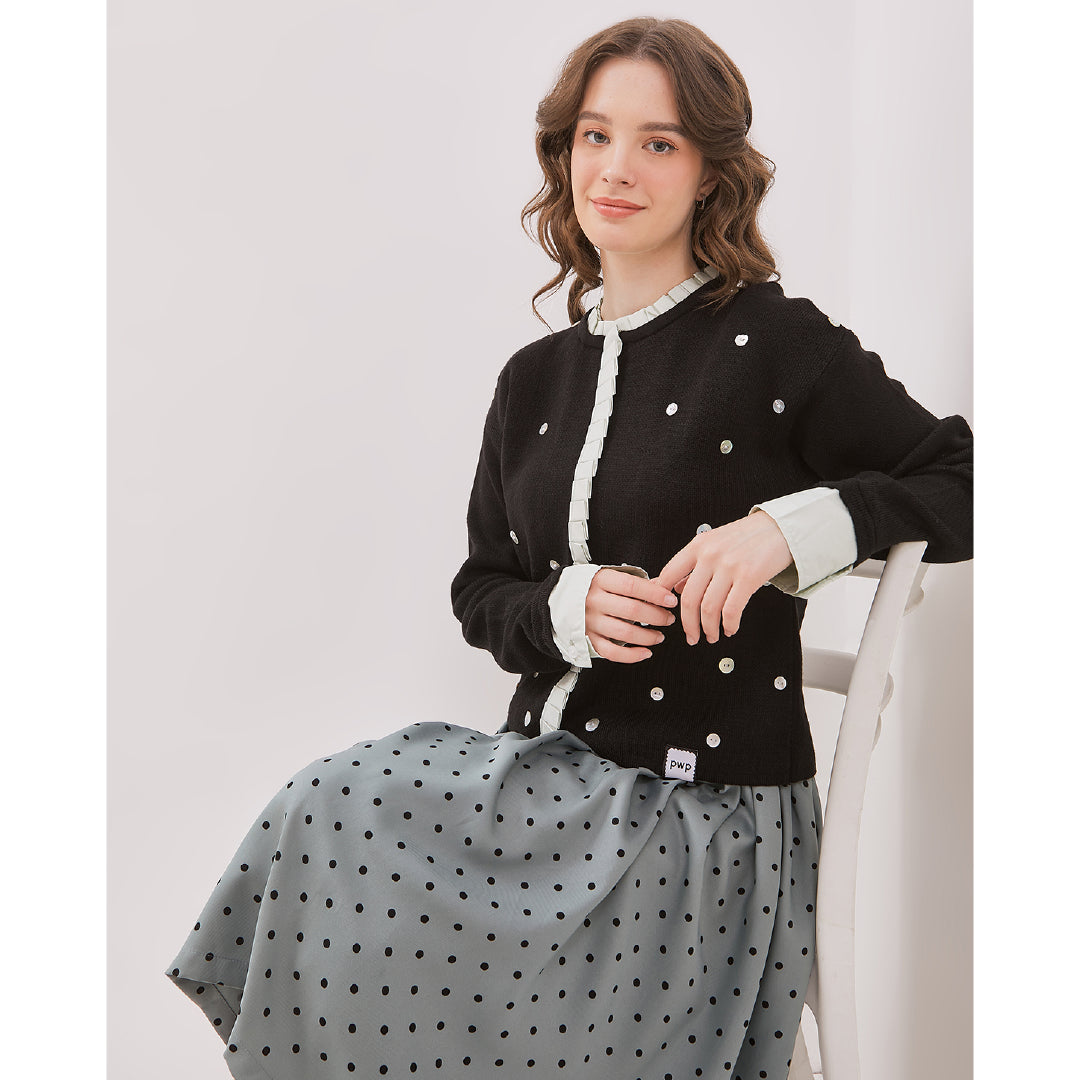 Wish Upon A Button Cardigan - Black/Mint