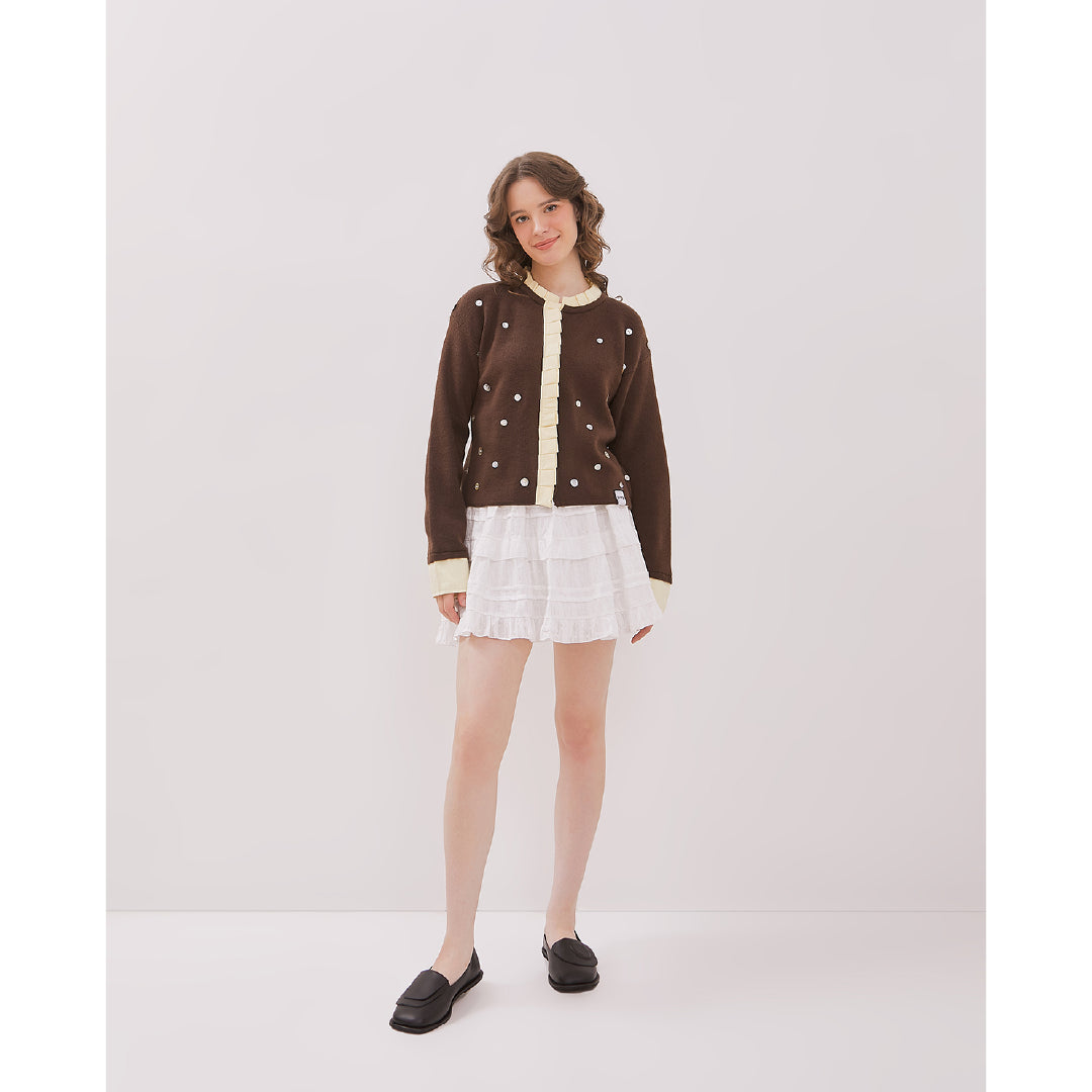 Wish Upon A Button Cardigan - Brown/Yellow
