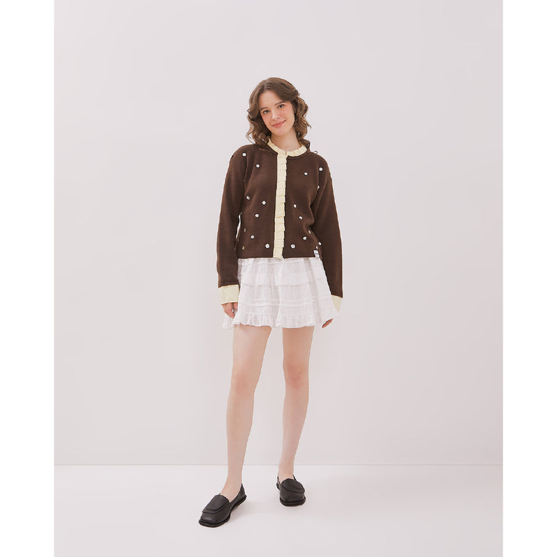 Wish Upon A Button Cardigan - Brown/Yellow
