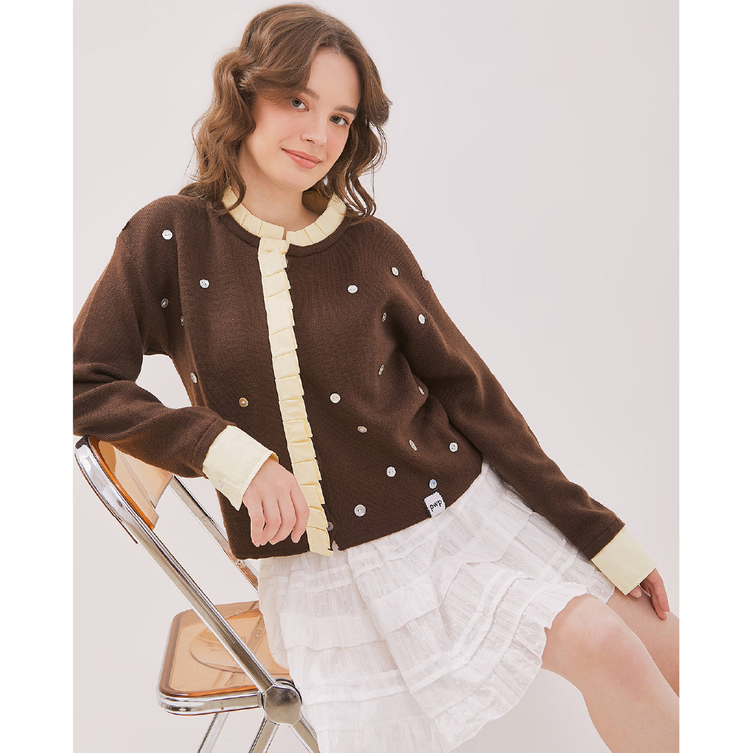 Wish Upon A Button Cardigan - Brown/Yellow
