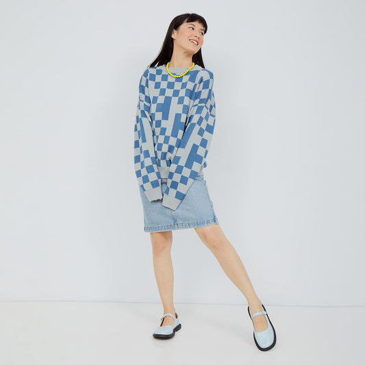 Checkered Blue Grey Sweater