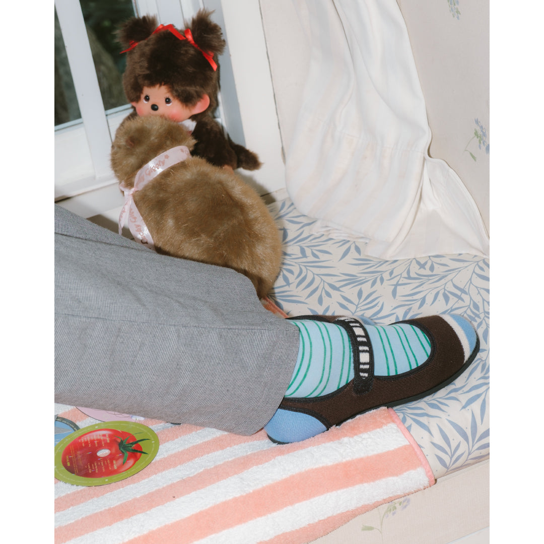 Giddy Tappy Twirly Mary Jane Flat Shoes - Brown/Blue
