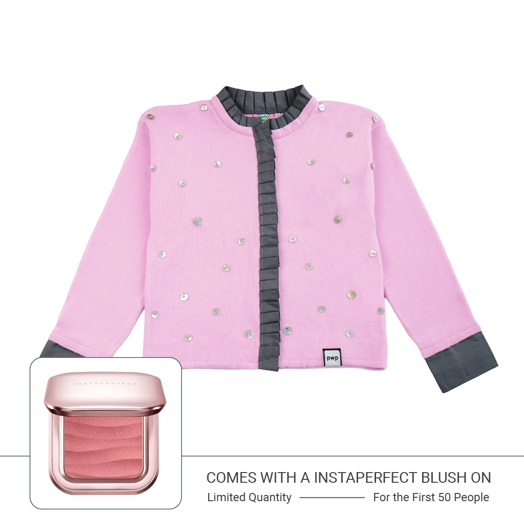 Wish Upon A Button Cardigan - Pink/Grey