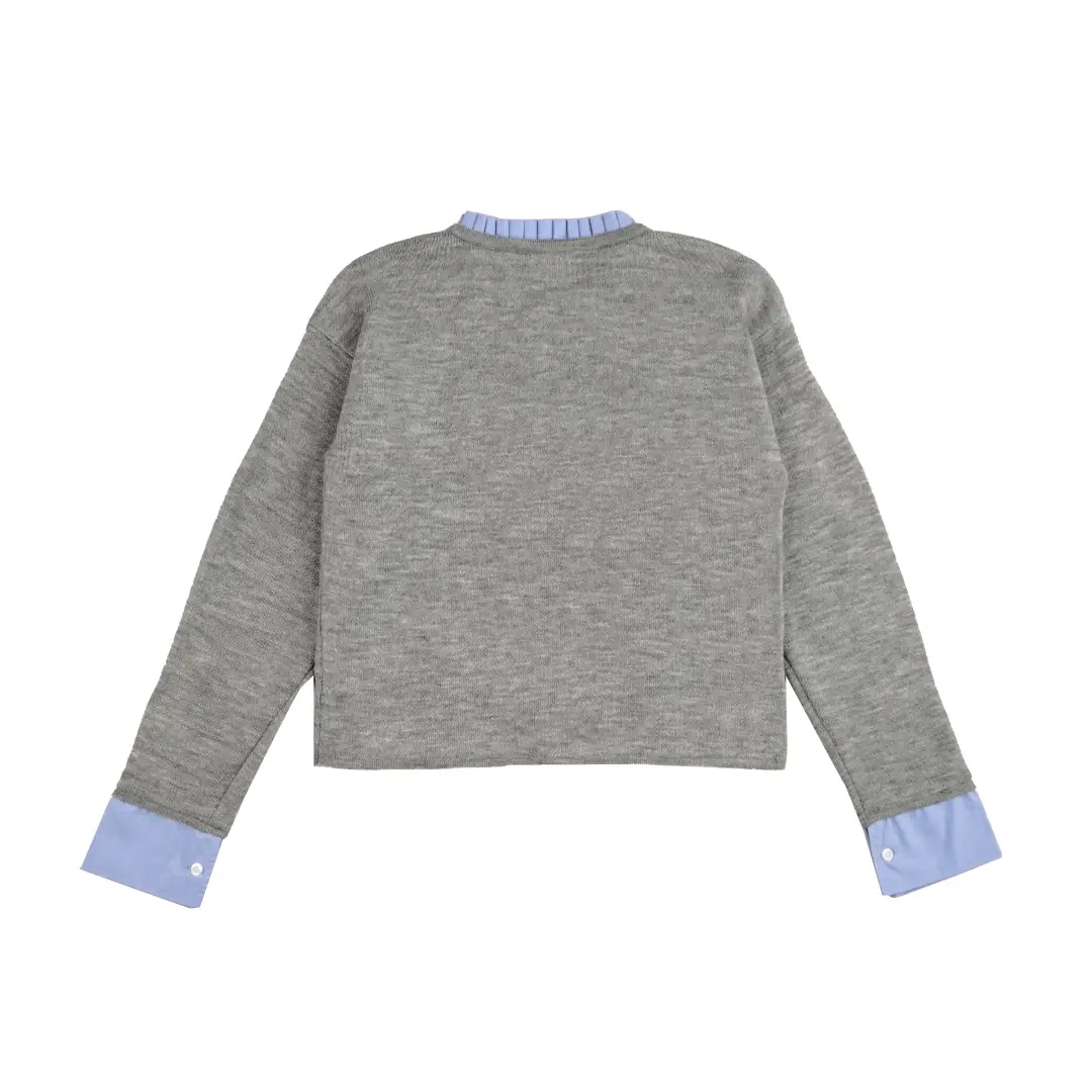 Wish Upon A Button Cardigan - Grey/Powder Blue - Image 2