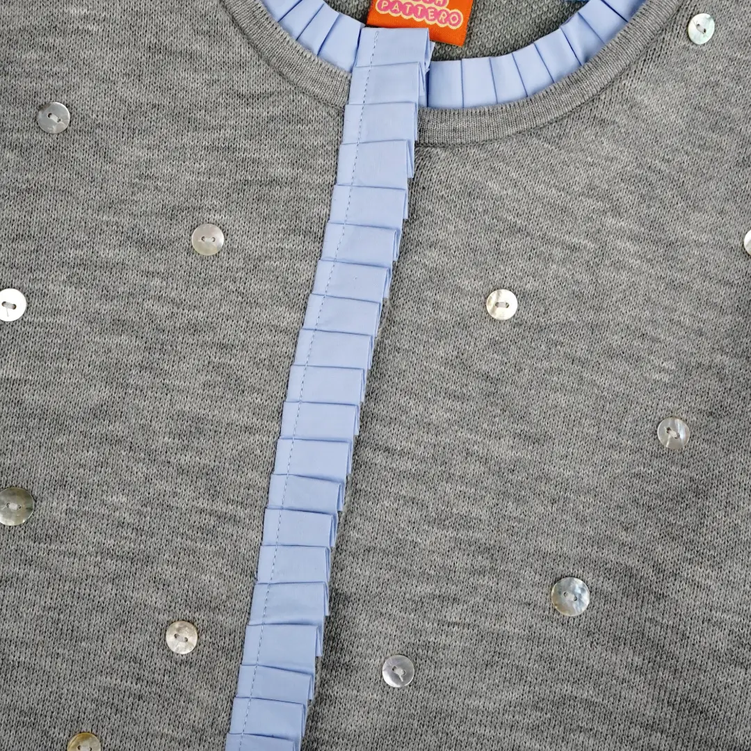 Wish Upon A Button Cardigan - Grey/Powder Blue - Image 3